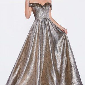 BRONZE Off the shoulder metallic ball gown sweetheart neckline PROM DRESS CD268